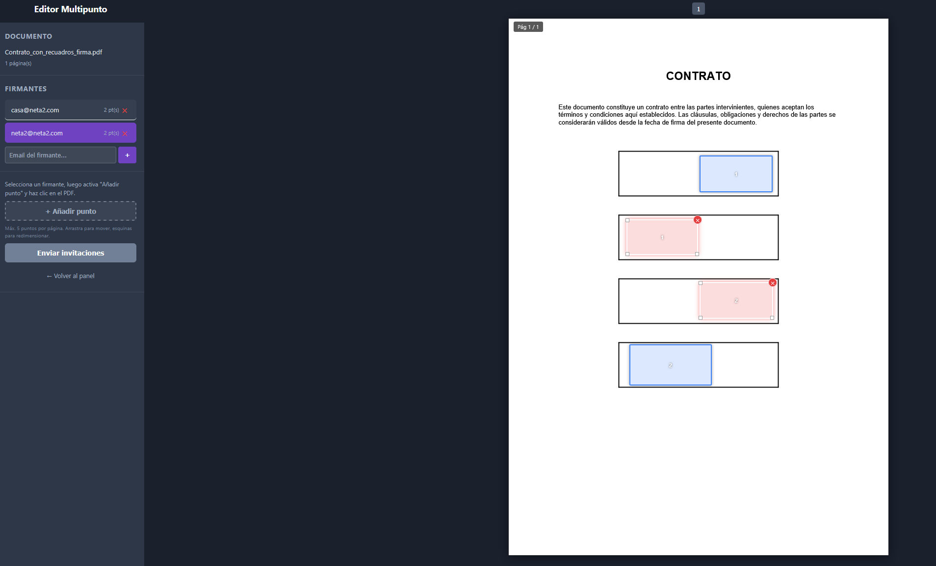 Editor multipunto: colocando puntos de firma sobre el PDF