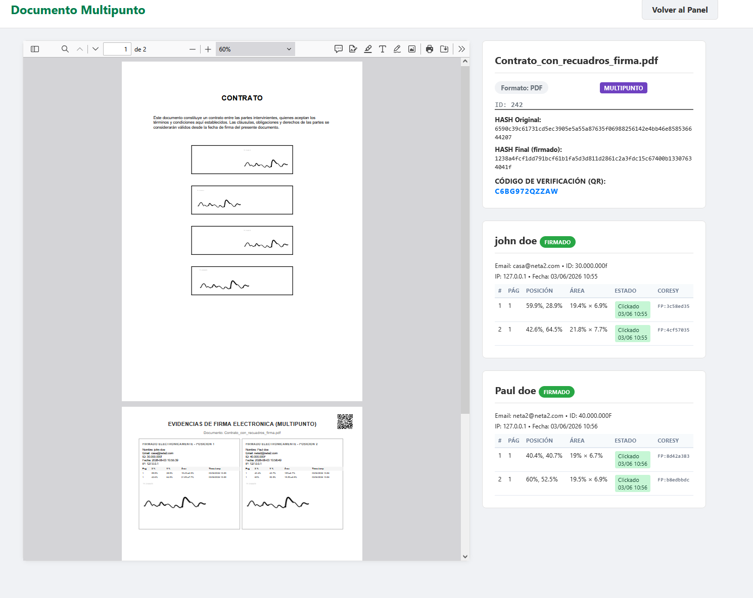 Visor del firmante: clickando cada punto asignado