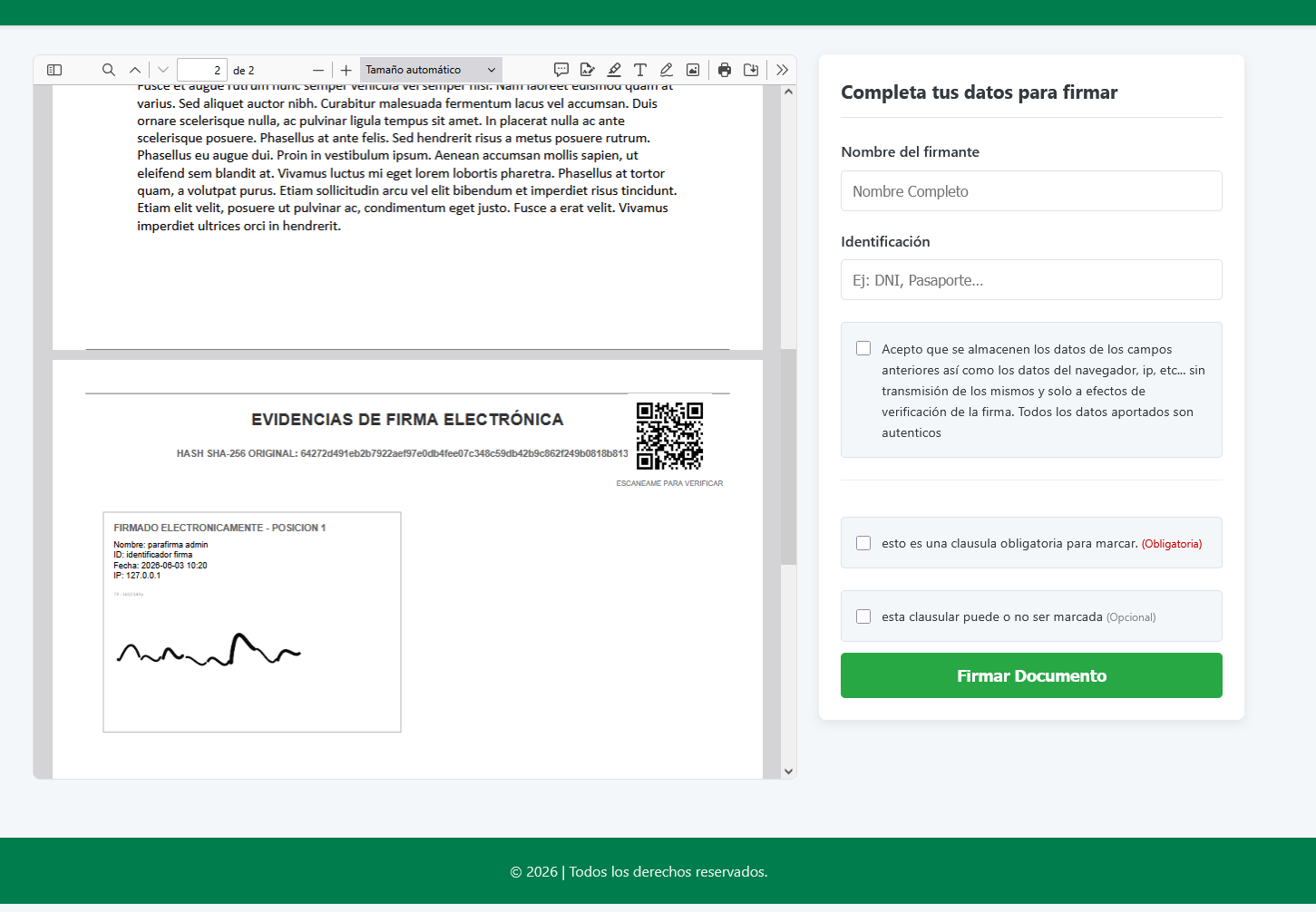 Panel principal con documentos de firma estándar